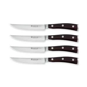 Faca para bife com cabo em madeira – Conjunto de 4 – 12cm