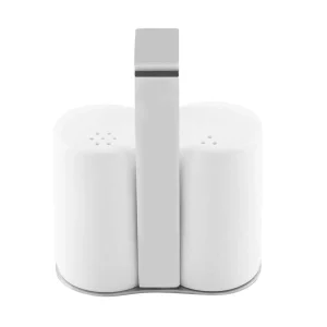Saleiro e Pimenteiro Porcelana Branca com suporte Inox