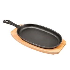Frigideira oval com base em madeira – Ferro Preto