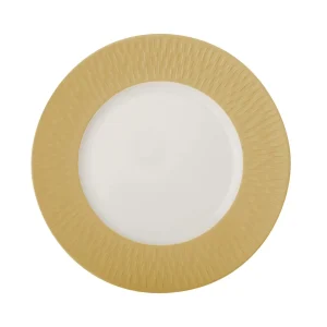 Prato raso redondo com aba dourada Porcelana Branca 28,5cm