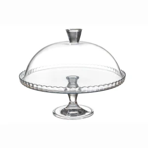 Prato de bolo com pé e tampa Patisserie Vidro 32x28cm