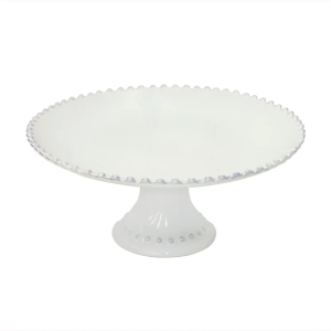 Prato para bolo com pé Pearl Branco 28,4cm